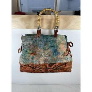 Handmade Boho Tote Beach Bag Orange Tie Dye Bamboo Handles Quilted Unique Trendy